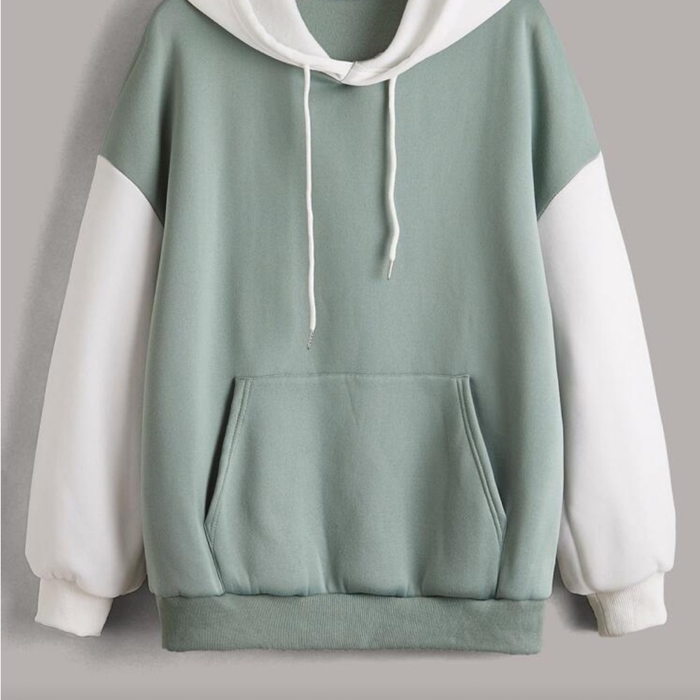Green and White Contrast Comfy Oversized Hoodie Size 2XL